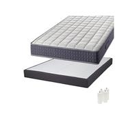 Pack Matelas 140x190 + Sommier Tapissier Démontable 2x20 Lattes Anthracites + Pieds Blancs 15cm - SILHOUETTE -