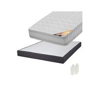TAHITI - Pack Matelas 140x190 + Sommier Tapissier Démontable 2x20 Lattes Anthracites + Pieds Blancs 15cm - Altobuy