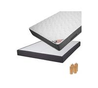 BERMUDES - Pack Matelas 140x190 + Sommier Tapissier Démontable 2x20 Lattes Anthracites + Pieds Bois 15cm - Altobuy