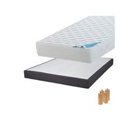 Pack Matelas 140x190 + Sommier Tapissier Démontable 2x20 Lattes Anthracites + Pieds Bois 15cm - MALDIVES -