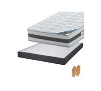 Pack Matelas 140x190 + Sommier Tapissier Démontable 2x20 Lattes Anthracites + Pieds Bois 15cm - SEYCHELLES -