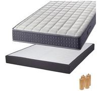 Ensemble matelas et sommier Altobuy SILHOUETTE - Pack Matelas 140x190 + Sommier Tapissier Démontable 2x20 Lattes Anthracites + Pieds Bois 15cm -