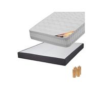 TAHITI - Pack Matelas 140x190 + Sommier Tapissier Démontable 2x20 Lattes Anthracites + Pieds Bois 15cm - Altobuy