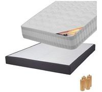 TAHITI - Pack Matelas 140x190 + Sommier Tapissier Démontable 2x20 Lattes Anthracites + Pieds Bois 15cm - Altobuy