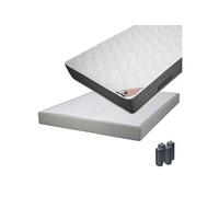 Pack Matelas 140x190 + Sommier Tapissier Démontable 2x20 Lattes Lin + Pieds Anthracites 15cm - BERMUDES -