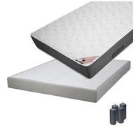 Ensemble matelas et sommier Altobuy BERMUDES - Pack Matelas 140x190 + Sommier Tapissier Démontable 2x20 Lattes Lin + Pieds Anthracites 15cm -