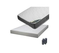 JAVA - Pack Matelas 140x190 + Sommier Tapissier Démontable 2x20 Lattes Lin + Pieds Anthracites 15cm -