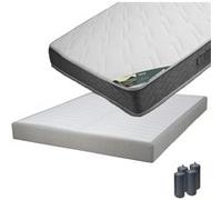 Pack Matelas 140x190 + Sommier Tapissier Démontable 2x20 Lattes Lin + Pieds Anthracites 15cm - JAVA -