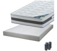 SEYCHELLES - Pack Matelas 140x190 + Sommier Tapissier Démontable 2x20 Lattes Lin + Pieds Anthracites 15cm - Altobuy