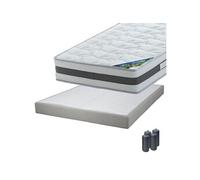Pack Matelas 140x190 + Sommier Tapissier Démontable 2x20 Lattes Lin + Pieds Anthracites 15cm - SEYCHELLES -