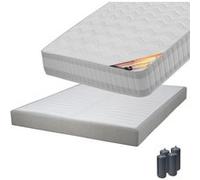Pack Matelas 140x190 + Sommier Tapissier Démontable 2x20 Lattes Lin + Pieds Anthracites 15cm - TAHITI - ALTOBUY G