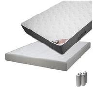 Ensemble matelas et sommier Altobuy BERMUDES - Pack Matelas 140x190 + Sommier Tapissier Démontable 2x20 Lattes Lin + Pieds Argent 15cm -