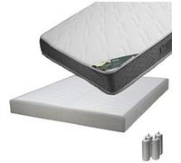 JAVA - Pack Matelas 140x190 + Sommier Tapissier Démontable 2x20 Lattes Lin + Pieds Argent 15cm -