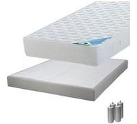 Pack Matelas 140x190 + Sommier Tapissier Démontable 2x20 Lattes Lin + Pieds Argent 15cm - MALDIVES - ALTOBUY G