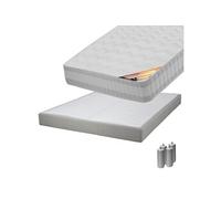 TAHITI - Pack Matelas 140x190 + Sommier Tapissier Démontable 2x20 Lattes Lin + Pieds Argent 15cm -