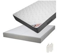 BERMUDES - Pack Matelas 140x190 + Sommier Tapissier Démontable 2x20 Lattes Lin + Pieds Blancs 15cm - Altobuy