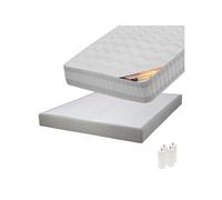 TAHITI - Pack Matelas 140x190 + Sommier Tapissier Démontable 2x20 Lattes Lin + Pieds Blancs 15cm -