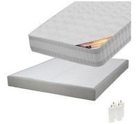 TAHITI - Pack Matelas 140x190 + Sommier Tapissier Démontable 2x20 Lattes Lin + Pieds Blancs 15cm -