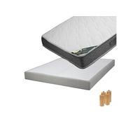 Pack Matelas 140x190 + Sommier Tapissier Démontable 2x20 Lattes Lin + Pieds Bois 15cm - JAVA -