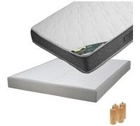 JAVA - Pack Matelas 140x190 + Sommier Tapissier Démontable 2x20 Lattes Lin + Pieds Bois 15cm -