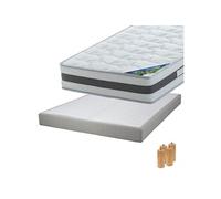 Pack Matelas 140x190 + Sommier Tapissier Démontable 2x20 Lattes Lin + Pieds Bois 15cm - SEYCHELLES -