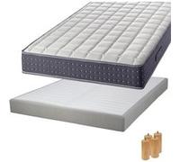 SILHOUETTE - Pack Matelas 140x190 + Sommier Tapissier Démontable 2x20 Lattes Lin + Pieds Bois 15cm - Altobuy