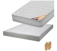 TAHITI - Pack Matelas 140x190 + Sommier Tapissier Démontable 2x20 Lattes Lin + Pieds Bois 15cm - Altobuy