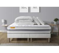 Pack matelas 160x200 + double sommiers 80x200 Memo Spring Ressorts ensaches 3 zones MAXI epaisseur + Couette + 2 oreillers