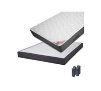 Pack Matelas 160x200 + Sommier Tapissier Démontable 2x20 Lattes Anthracites + Pieds Anthracites 15cm - BERMUDES -