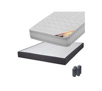 Ensemble matelas et sommier Altobuy TAHITI - Pack Matelas 160x200 + Sommier Tapissier Démontable 2x20 Lattes Anthracites + Pieds Anthracites 15cm -