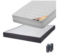 Ensemble matelas et sommier Altobuy TAHITI - Pack Matelas 160x200 + Sommier Tapissier Démontable 2x20 Lattes Anthracites + Pieds Anthracites 15cm -