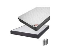 Pack Matelas 160x200 + Sommier Tapissier Démontable 2x20 Lattes Anthracites + Pieds Argent 15cm - BERMUDES - ALTOBUY G
