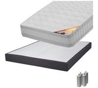 TAHITI - Pack Matelas 160x200 + Sommier Tapissier Démontable 2x20 Lattes Anthracites + Pieds Argent 15cm - Altobuy