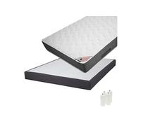 BERMUDES - Pack Matelas 160x200 + Sommier Tapissier Démontable 2x20 Lattes Anthracites + Pieds Blancs 15cm - Altobuy