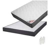 Pack Matelas 160x200 + Sommier Tapissier Démontable 2x20 Lattes Anthracites + Pieds Blancs 15cm - BERMUDES - ALTOBUY G