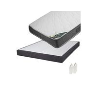 Pack Matelas 160x200 + Sommier Tapissier Démontable 2x20 Lattes Anthracites + Pieds Blancs 15cm - JAVA -
