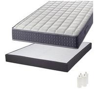 SILHOUETTE - Pack Matelas 160x200 + Sommier Tapissier Démontable 2x20 Lattes Anthracites + Pieds Blancs 15cm -