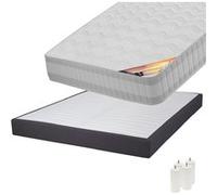 TAHITI - Pack Matelas 160x200 + Sommier Tapissier Démontable 2x20 Lattes Anthracites + Pieds Blancs 15cm - Altobuy