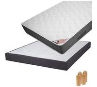 BERMUDES - Pack Matelas 160x200 + Sommier Tapissier Démontable 2x20 Lattes Anthracites + Pieds Bois 15cm - Altobuy