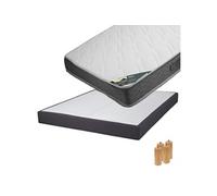 JAVA - Pack Matelas 160x200 + Sommier Tapissier Démontable 2x20 Lattes Anthracites + Pieds Bois 15cm -