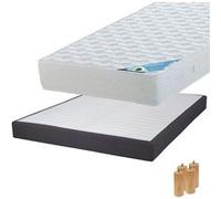 MALDIVES - Pack Matelas 160x200 + Sommier Tapissier Démontable 2x20 Lattes Anthracites + Pieds Bois 15cm - Altobuy
