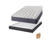 Pack Matelas 160x200 + Sommier Tapissier Démontable 2x20 Lattes Anthracites + Pieds Bois 15cm - SILHOUETTE -