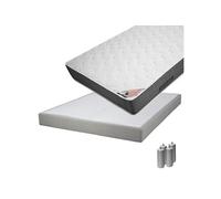 BERMUDES - Pack Matelas 160x200 + Sommier Tapissier Démontable 2x20 Lattes Lin + Pieds Argent 15cm - Altobuy
