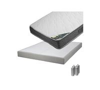 Pack Matelas 160x200 + Sommier Tapissier Démontable 2x20 Lattes Lin + Pieds Argent 15cm - JAVA -