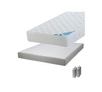 Pack Matelas 160x200 + Sommier Tapissier Démontable 2x20 Lattes Lin + Pieds Argent 15cm - MALDIVES -