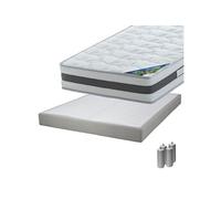 Pack Matelas 160x200 + Sommier Tapissier Démontable 2x20 Lattes Lin + Pieds Argent 15cm - SEYCHELLES -