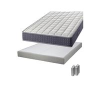 SILHOUETTE - Pack Matelas 160x200 + Sommier Tapissier Démontable 2x20 Lattes Lin + Pieds Argent 15cm -