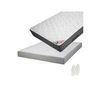 BERMUDES - Pack Matelas 160x200 + Sommier Tapissier Démontable 2x20 Lattes Lin + Pieds Blancs 15cm - Altobuy