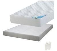 MALDIVES - Pack Matelas 160x200 + Sommier Tapissier Démontable 2x20 Lattes Lin + Pieds Blancs 15cm -