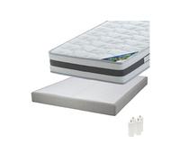 Pack Matelas 160x200 + Sommier Tapissier Démontable 2x20 Lattes Lin + Pieds Blancs 15cm - SEYCHELLES -